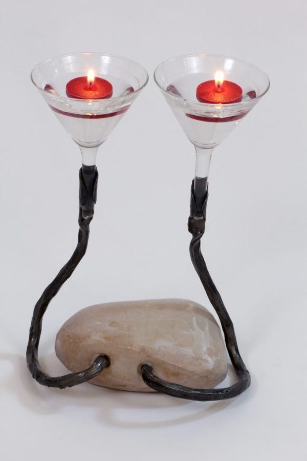 Candles Floating on Water - Special Candle Holders from Iron, Pebbles & Glass2 | |Artist Chanoch Ben Dov