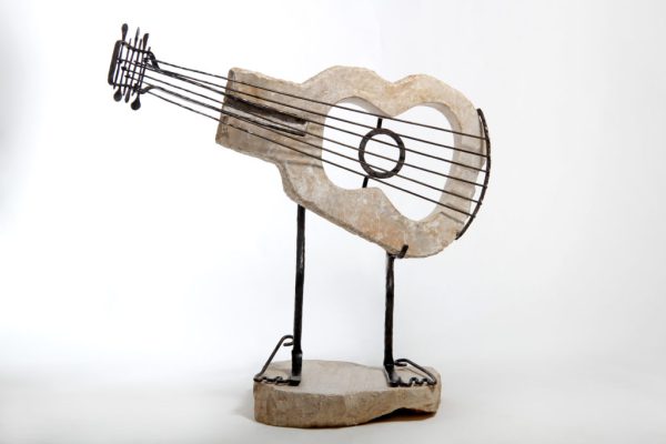 Guitar Sculpture of Jerusalem Stone and Forged Iron | Artist Chanoch Ben Dov