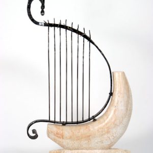 Harp Sculpture of Jerusalem Stone & Iron | Artist Chanoch Ben Dov