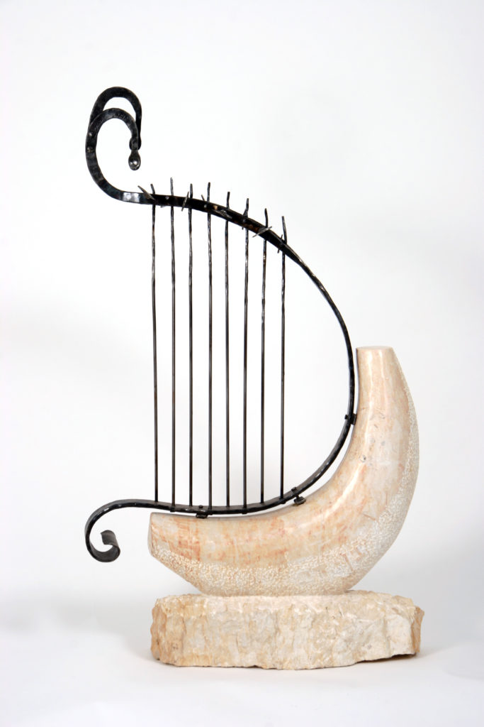 Harp Sculpture of Jerusalem Stone & Iron | Artist Chanoch Ben Dov