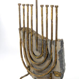 Maccabees in basalt and bronze Hanukkah Menorah