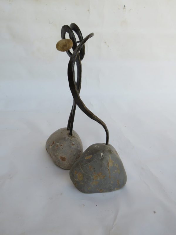 Male & Female – Dancing Couple of Forged Iron and River Stones | Artist Chanoch Ben Dov
