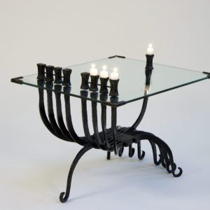 Table Hanukah menorah - Combined with a table from Iron & Glass | | Artist Chanoch Ben Dov