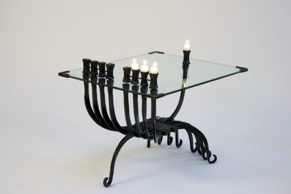 Table Hanukah menorah - Combined with a table from Iron & Glass | | Artist Chanoch Ben Dov